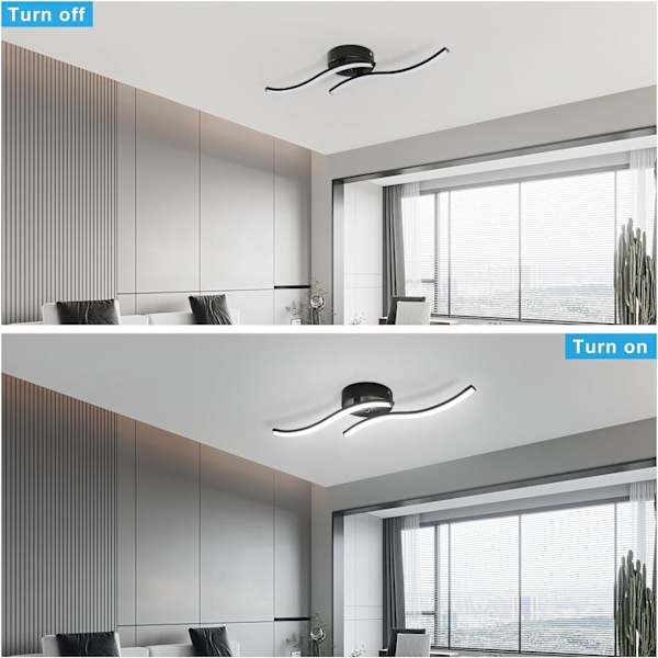 Moderne LED-taklampe, 14W 1400LM, svart, akryl innendørsbelysning, 6500K kaldhvit, for soverom, stue