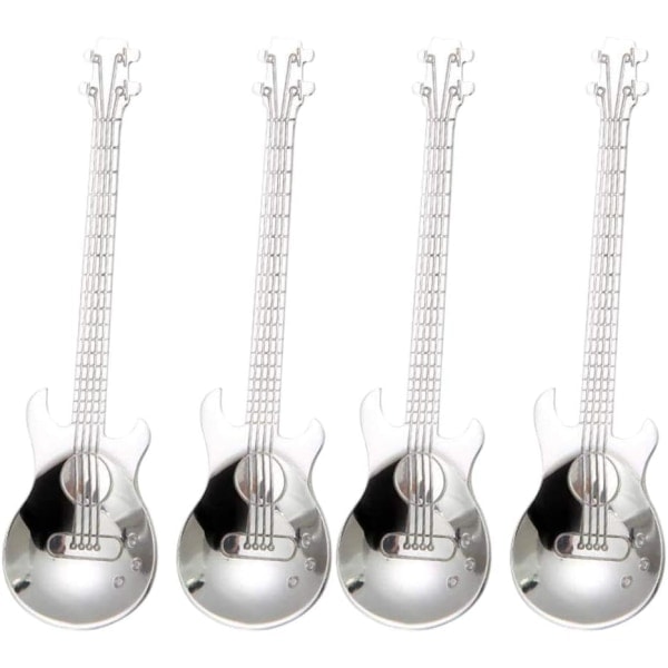 Gitar kaffeskje, sett med 4 teskjeer sukkerskjeer (sølv)