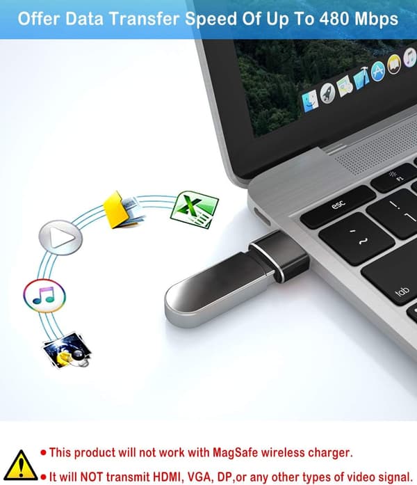 4-pakkaus USB-C–USB-sovitin, Type C naaras–A uros autolaturi yhteensopiva iPhone-FA-