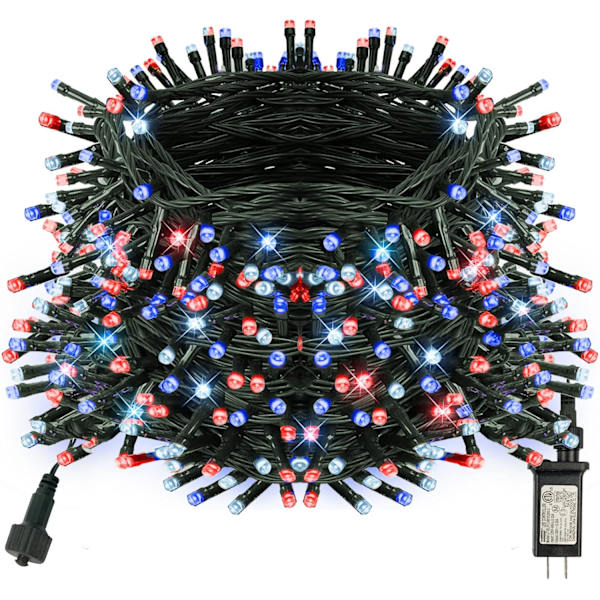 Ljusa 66FT 200 LED Julbelysning, Julbelysningsslingor Anslut Röd Vit och Blå-FA6- Red White and Blue 200 LED