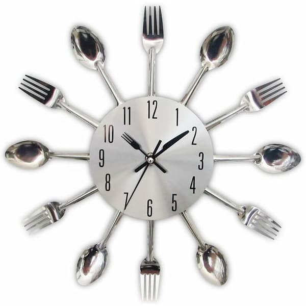 Mirror Effect Kitchen Clock With Spoon Fork Removable 3D Decal-FA-