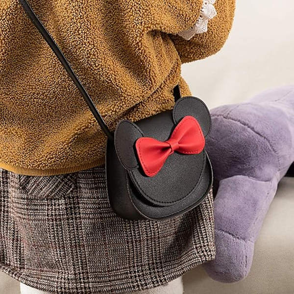 Liten flicka småbarn mini crossbody axelväska myntväska med söt musöron rosett
