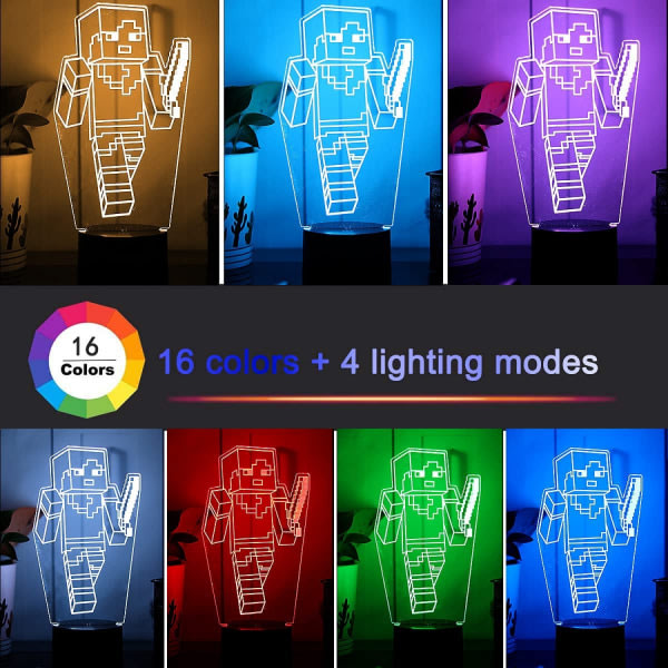 3D nattlampa 16 färger Illusion bordslampa med fjärrkontroll USB uppladdningsbar för jul inredning i sovrummet --- Min Värld