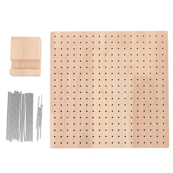 1 set virkad fyrkantig blockbräda Virkad blockbräda med nålar träblockeringsbräda23. 23.5x23.5cm