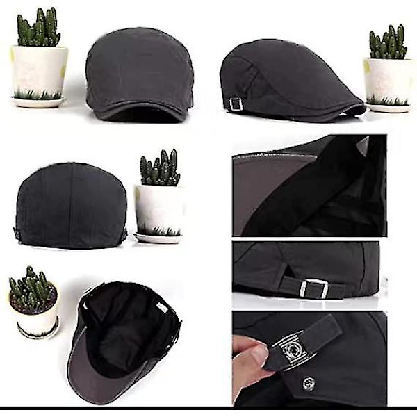 Dww-miesten litteät lippikset, naisten vintage-lippis, Peaky Newsboy Irish -hatut, Justerbar litteä lippis, Svart