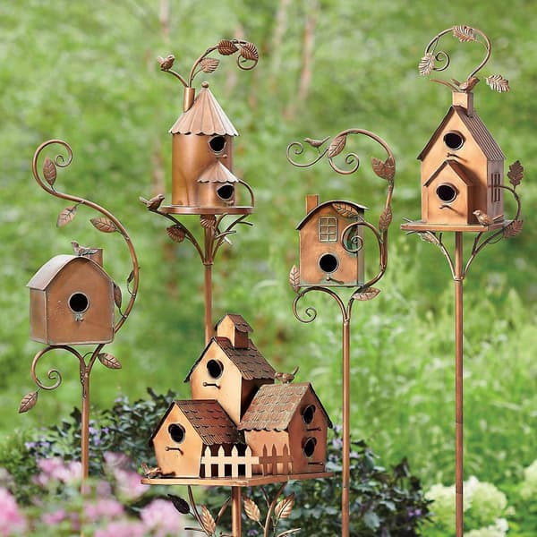 Fuglehus havestik med stang Metalkunst Hvilested Fuglehus (E)-XF7-