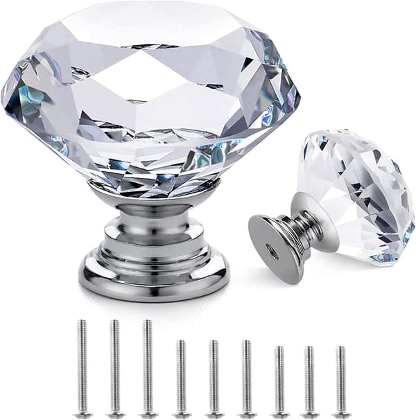 12 stk. Krystalknopper - Skuffeknopper Kommodeknopper 30 mm Glas Diamantknopper Træk-FA-