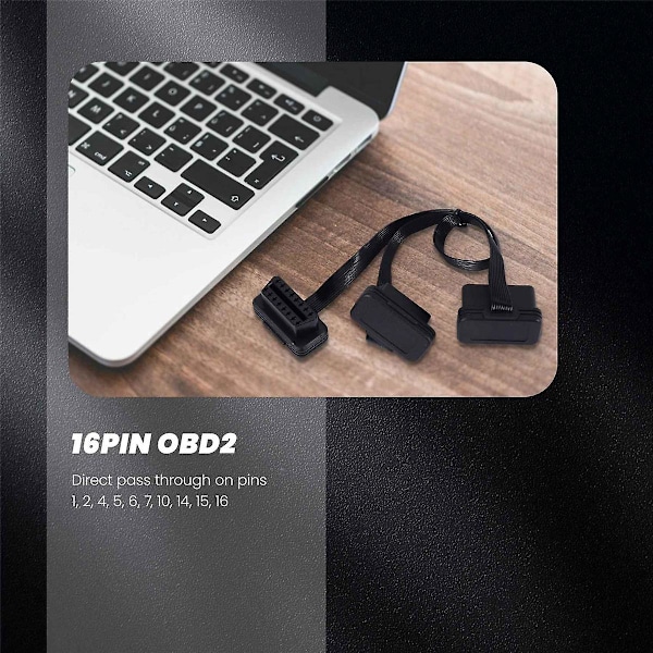 OBDII-forlengelse Dobbelkontakt Y-gren OBD OBD2 16-pins hann til hunn Kobling Flatt+Tynn for