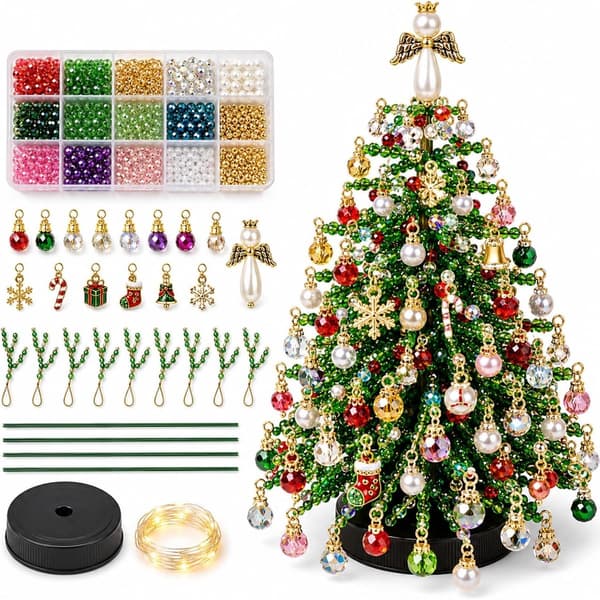 DIY Krystalperler Juletræshåndværkssæt - 3D Korssting Perletræ med LED-lys - Julepynt Gave til Voksne-FA- 5 Kleur