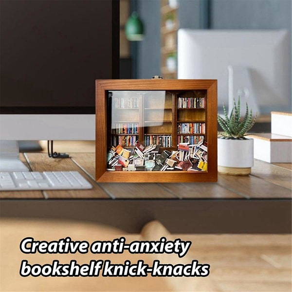 Angst bokhylle Shake Your Anxiety, Bokhylledekorasjon, bokelskere juledekorasjoner, miniatyrbok[DB] As Shown