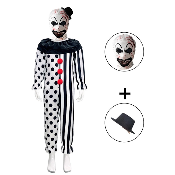 Litotail Killer Terrifier Klovni Hyppyhaalari Musta Valkoinen Puku Bodysuit Juhla Halloween Asuste Vaatteet B B 150cm