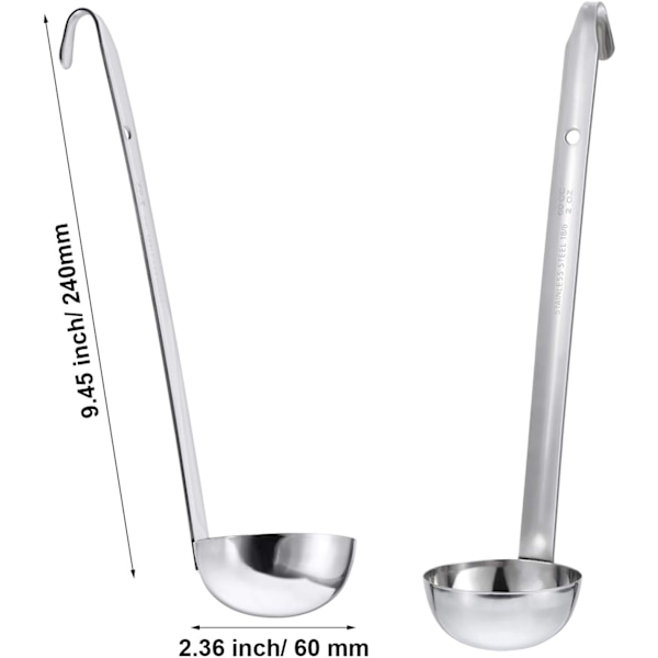 Set med 3 rostfria soppslevar med hällkant för matlagning av soppor och såser (2 oz)
