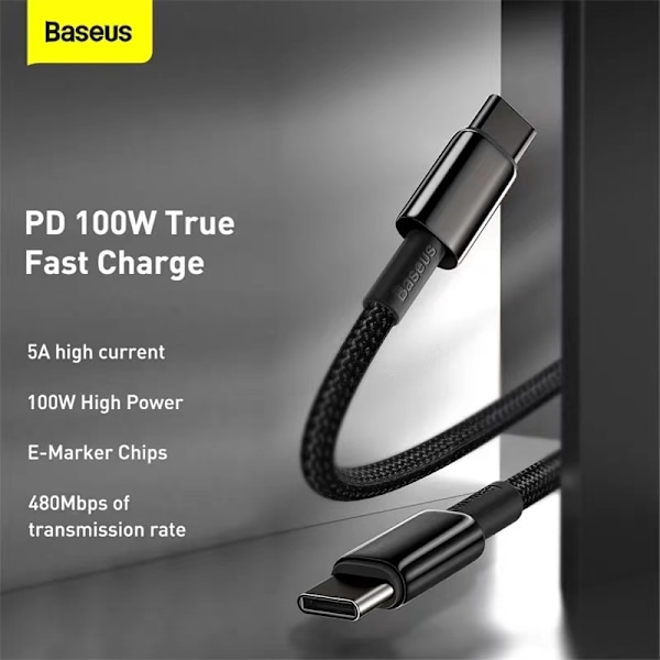 Baseus Tungsten Gold USB-C til USB-C kabel, 100W, 5A, 1m