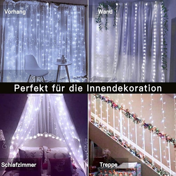 LED-ljusgardin 300 LED-slingljusgardin med fjärrkontroll och timer 8 lägen Slingljusgardin för utomhus inomhus juldekoration 3M