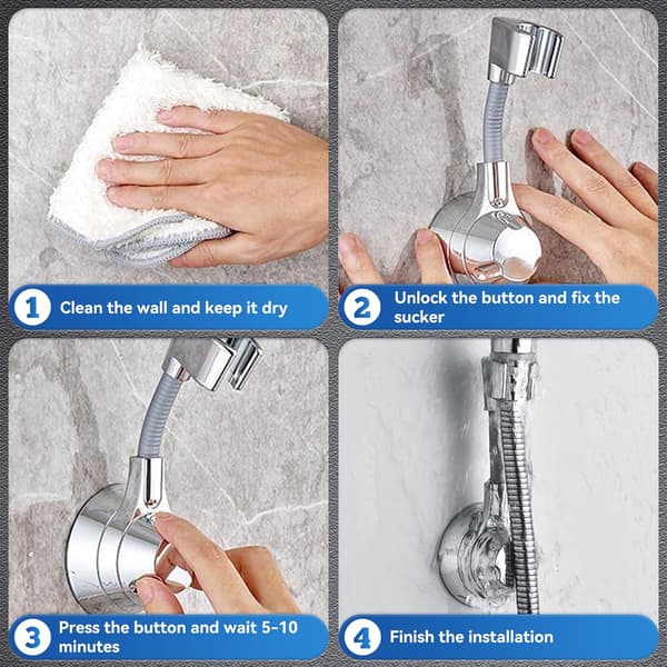 Shower Head Holder, Handheld Shower Holder 360° Adjustable Removable Shower Without Drilling Strong Vacuum Suction Cup Handheld Shower Bracket Wall Mount-FA-