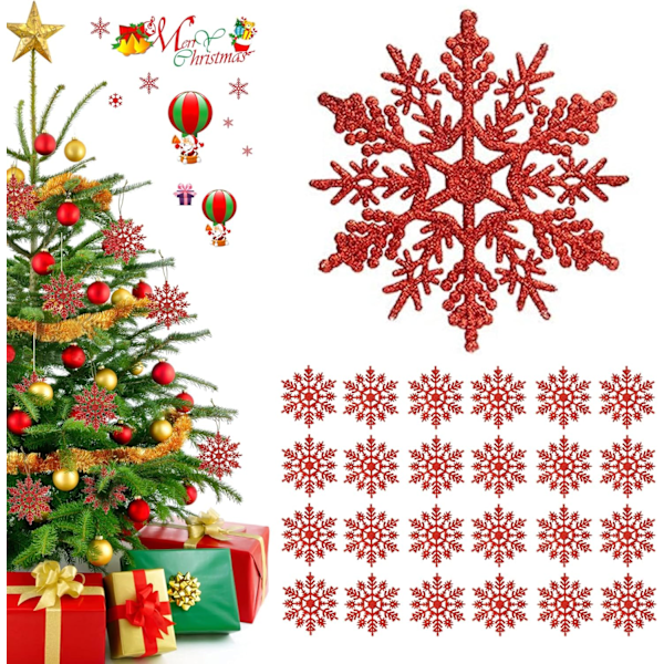 24 st snöflinga hängande dekorationer, plast jul snöflinga dekorationer