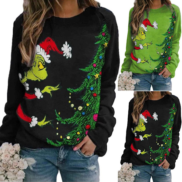 Grinch Joulu Naisten Muodikkaat Rennot Hupparipaidat Musta black 2XL