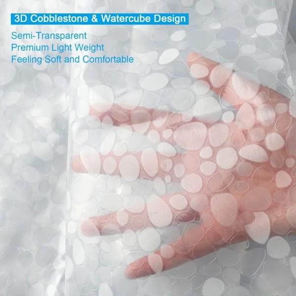 Modernt duschdraperi 3D Mögelresistent badgardiner med krok Vattentäta duschskärmar Genomskinligt badrum Heminredning Vit White W180xH220cm