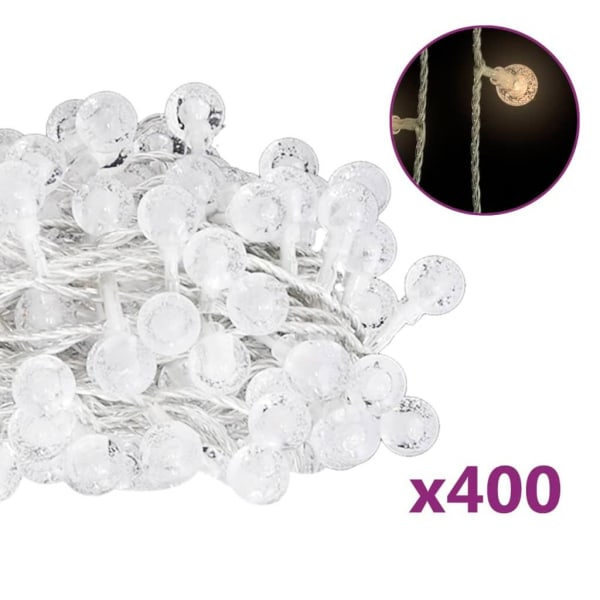 Ljusslinga 40 m bollar 400 LED varmvit 8 funktioner Vit