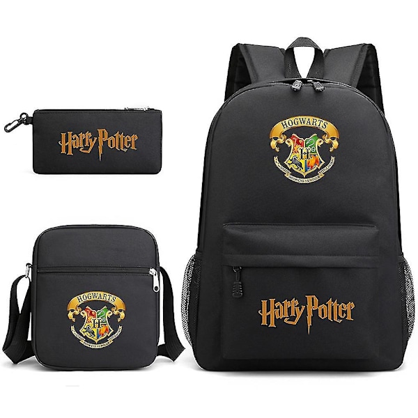 Barnas Harry Potter tredelt skoleveske med stort trykk og stor kapasitet - utendørs ryggsekk #1-WELLNESS black