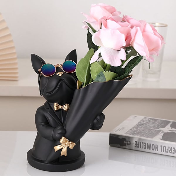 Fransk Bulldog Figur med Bakke i Rustfrit Stål, Borddekoration