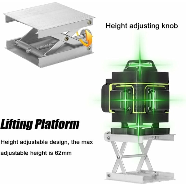 Populær aluminiumlegering, lasernivå løfteplattformfeste Utjevningsmaskin Løftefeste 62mm Høydejusterbar Holdbar (Farge: Løfting