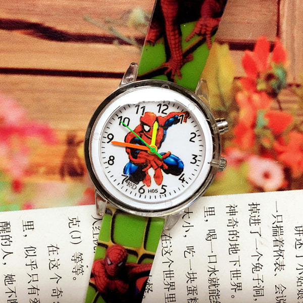 Barnklocka med Blinkande Ljus Spiderman Klocka Silikonarmband Green