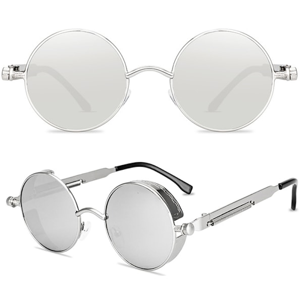 Runde Solbriller Fashion Circle Ozzy Hippie-briller Sølvramme Hvide Linser 1 Pack Silver Frame White Lenses