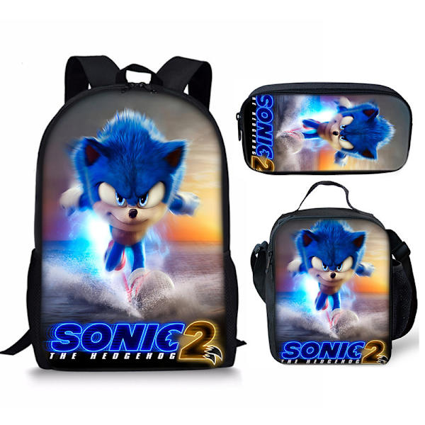 Sonic-reppu lapsille, lounaslaukku, kynäpussi setti kolme - varastossa 11