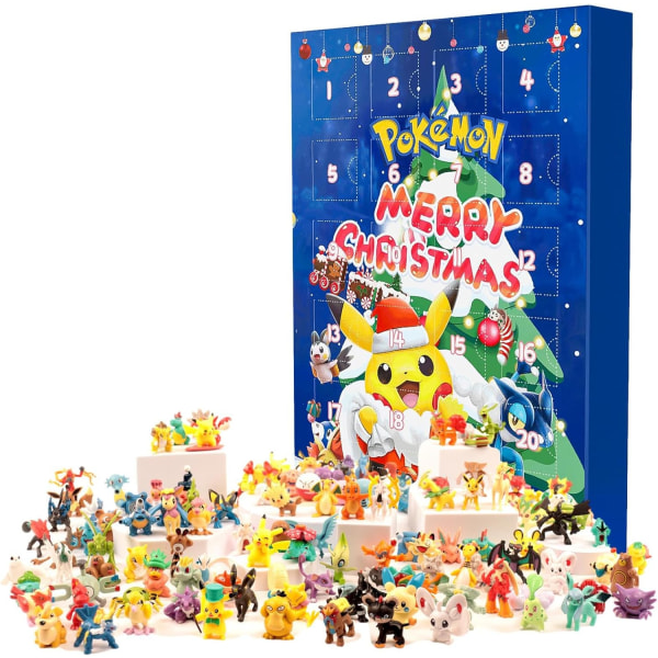 Pokemon 2024 joulun adventtikalenteri lapsille, (päivitetty versio) 24 lahjaosaa - satunnainen tyyli (blindbox), adventtikalenteri lapsille Blue C