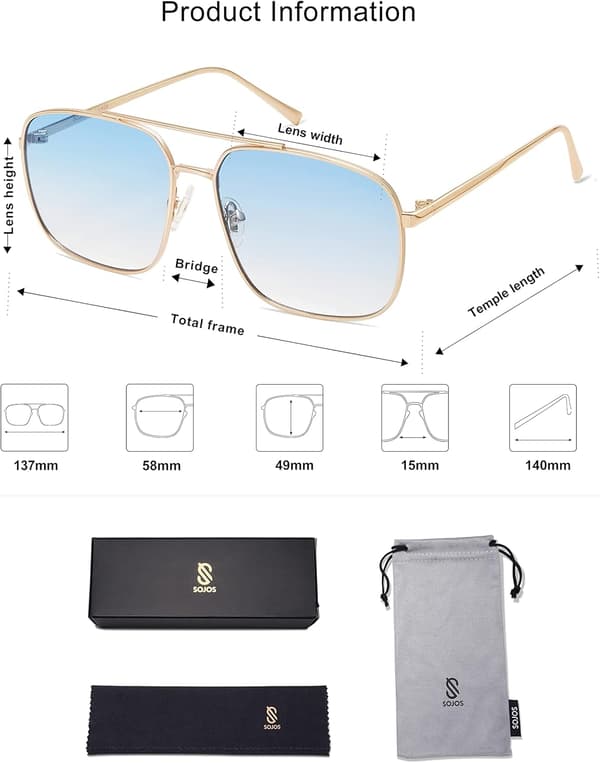Stilige retro aviator-solbriller for menn og kvinner med gullramme og lyseblå linse-FA-
