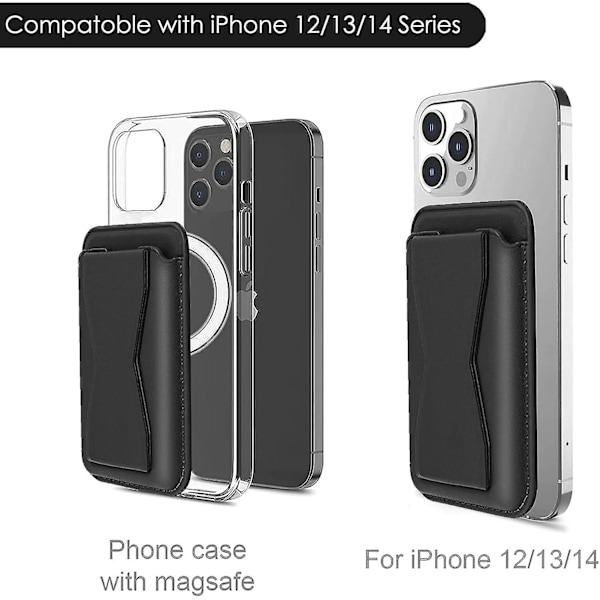 MagSafe-kortholder, skinntelefonlommebok med magnetisk stativ fingergrep for iPhone 15/14/13/12-serien Black