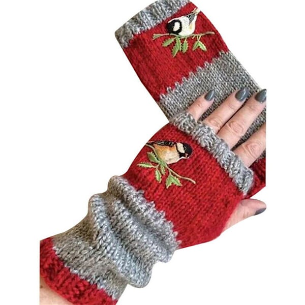Dam handskar med sömnad broderade_ långa mode retro handskar_ red