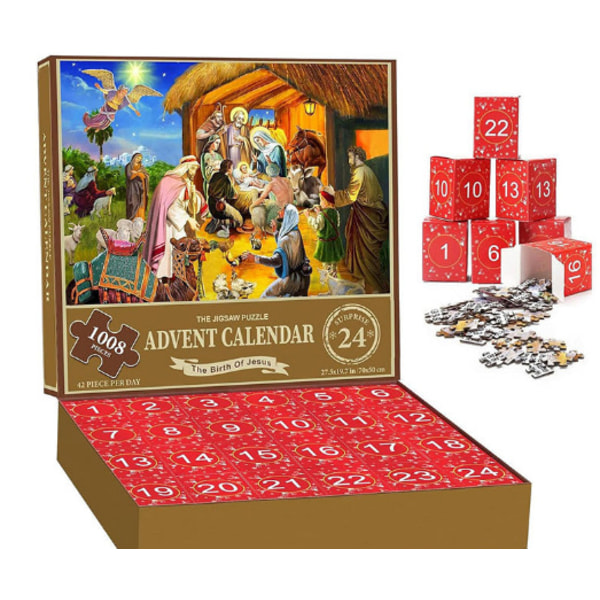 Julepuslespill Adventskalender Barn Voksen Puslespill, 24 Dagers Telling Blind box J model