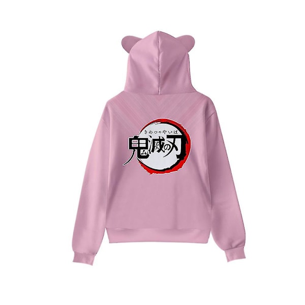 Unisex Demon Slayer trykte hættetrøje Casual Pullover Katteøre Hættetrøje Toppar Pink Pink M