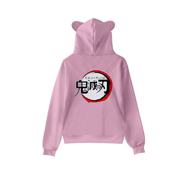 Unisex Demon Slayer trykte hættetrøje Casual Pullover Katteøre Hættetrøje Toppar Pink XL Pink