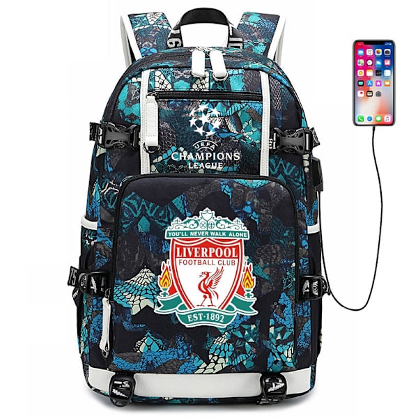 Liverpool Champions League Trykt Rygsæk Fritid Sports Taske Multifunktionel Computertaske A