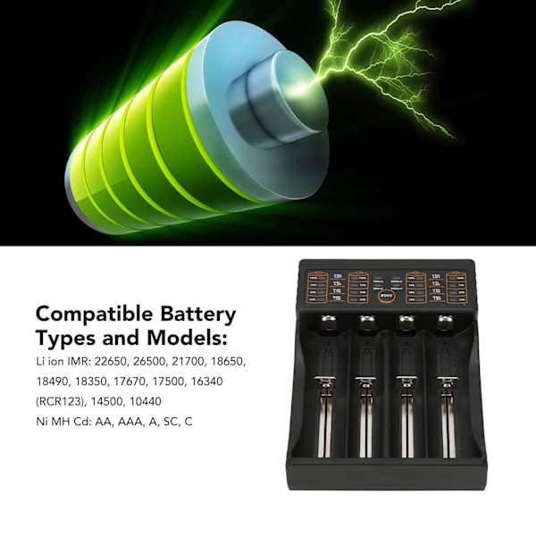 4-paikkainen USB-lähtöinen LED-valolla varustettu älykäs yleislaturi 3,8V 3,7V Li Ion IMR 18650 26650 RCR123A 14500 16340 -akuille
