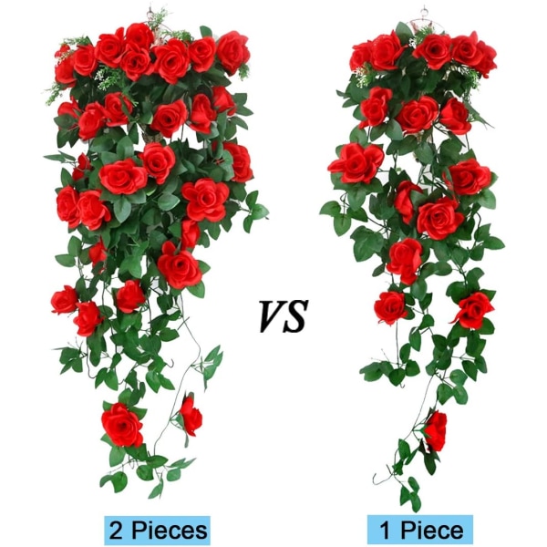 2 stk kunstige hengende planter - Faux silke rosa blomster hengende krans rotting eføy vinstokker for bryllupsfest dekorasjon Hagevegg