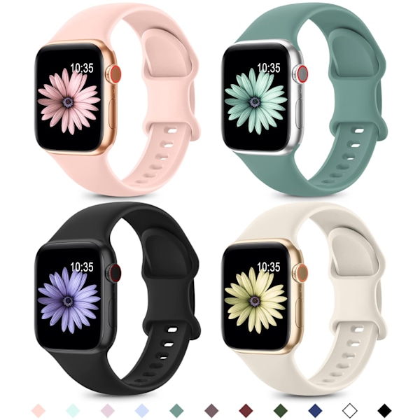 4-pakning sportsrem kompatibel med Apple Watch-rem 38/40/41 mm, silikonerstatningsrem for iWatch Ultra/Ultra 2, serie 9 8 7 6 5 4 3 2 1SE 38/40/41mm