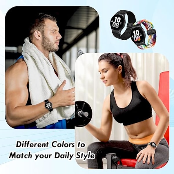 Magnetiska stretchiga flätade armband kompatibla med Samsung Galaxy Watch 40mm 44mm, Huawei Watch GT 42mm Garmin Vivoactive elastiskt nylon 20mm band