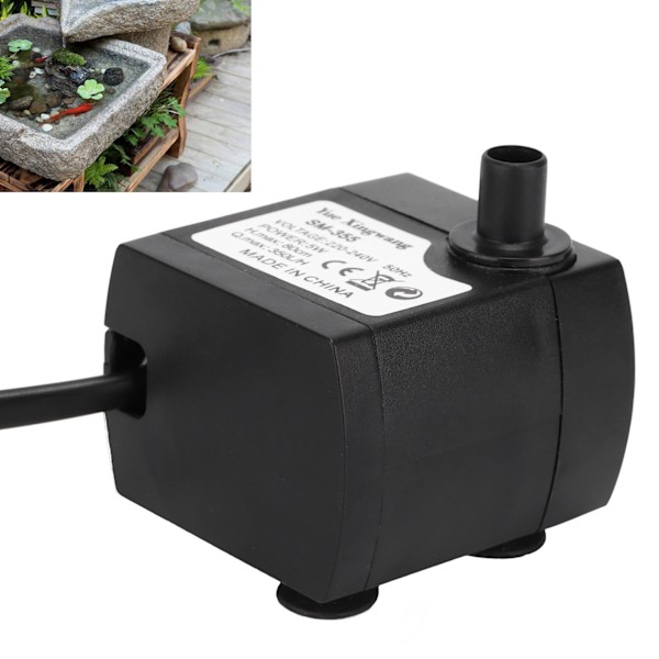 Liten nedsänkbar pump, tyst och slitstark, fontänpump för fiskakvarium, nedsänkbar pump 5W (EU-kontakt 220V)