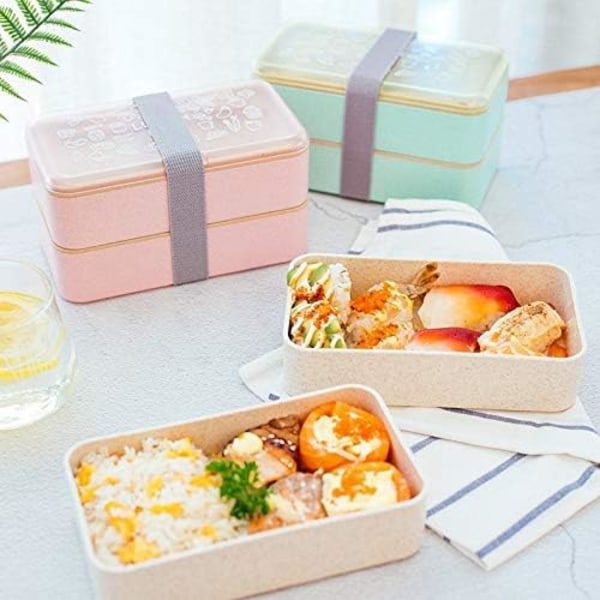 Bento-laatikko, 2-kerroksinen, uudelleenkäytettävät astiat, japanilainen lounaslaatikko (vihreä)