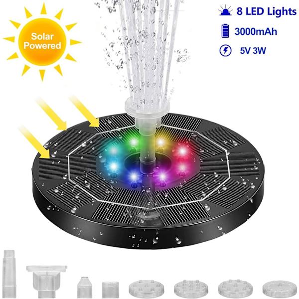 Solcellsdriven fontän Vattenfontän LED / Vattenpump - WELLNGS-FA7- black