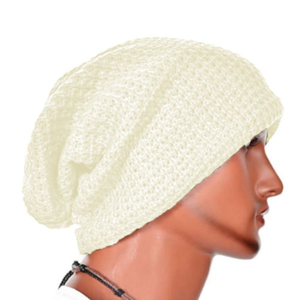 Dame Slouch Lang Beanie Hatt Vinter Ull Caps Varm Strikket Lue Beige