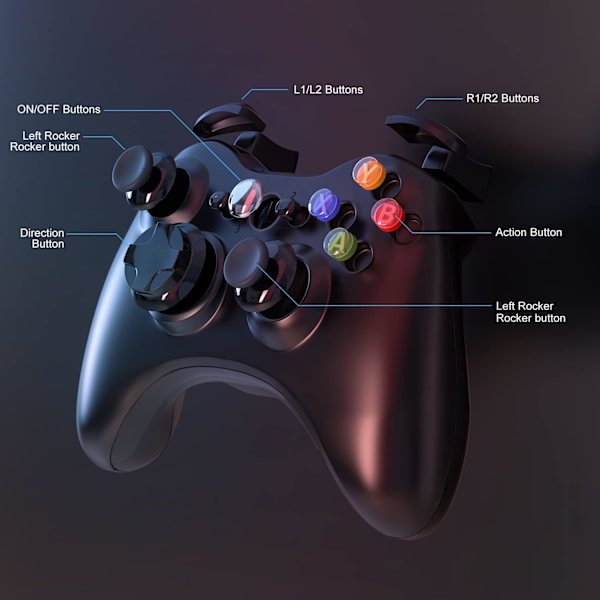 Trådlös handkontroll kompatibel med Xbox 360 2.4GHZ Gamepad Joystick (Svart)