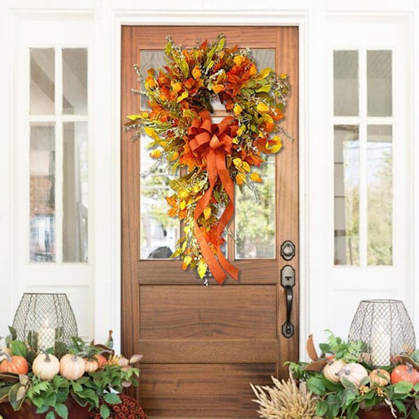 Store høstkranser til ytterdøren Kunstig Høst Høstkrans Kunstig lønneblad Høstkrans Halloween Thanksgiving Dekor
