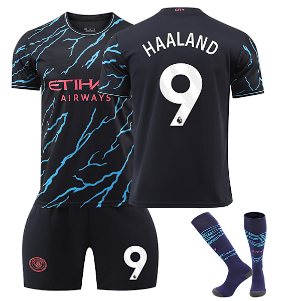 Fodboldtrøje Børn Haaland #9 Fans Fodboldtrøje Kit Hjemmekamp Børn Drenge Jersey Træningsoverall Trøje+Shorts+Strømper 4-5Years