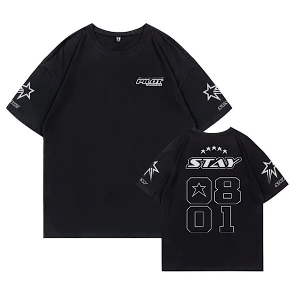 Stray Kids Sama T-paita Naiset Miehet SKZ 3. FM Pilot For 5 Stars Konsertti Puuvilla T-paita Kpop Kesä Lyhythihainen Poika Tytöt Tee black-FA3- black 4XL