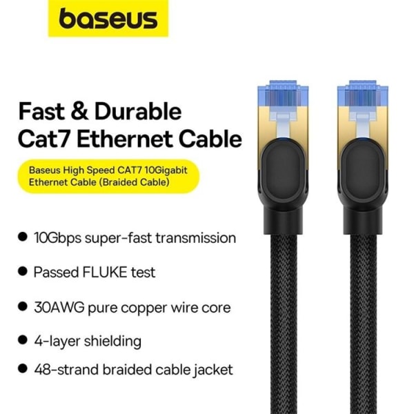 Baseus Internetkabel 2m Cat.7 - Flätad Svart 100
